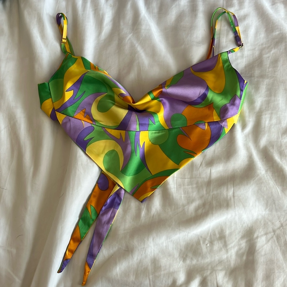 Danielle Bernstein womens multi color cropped going out tie top
